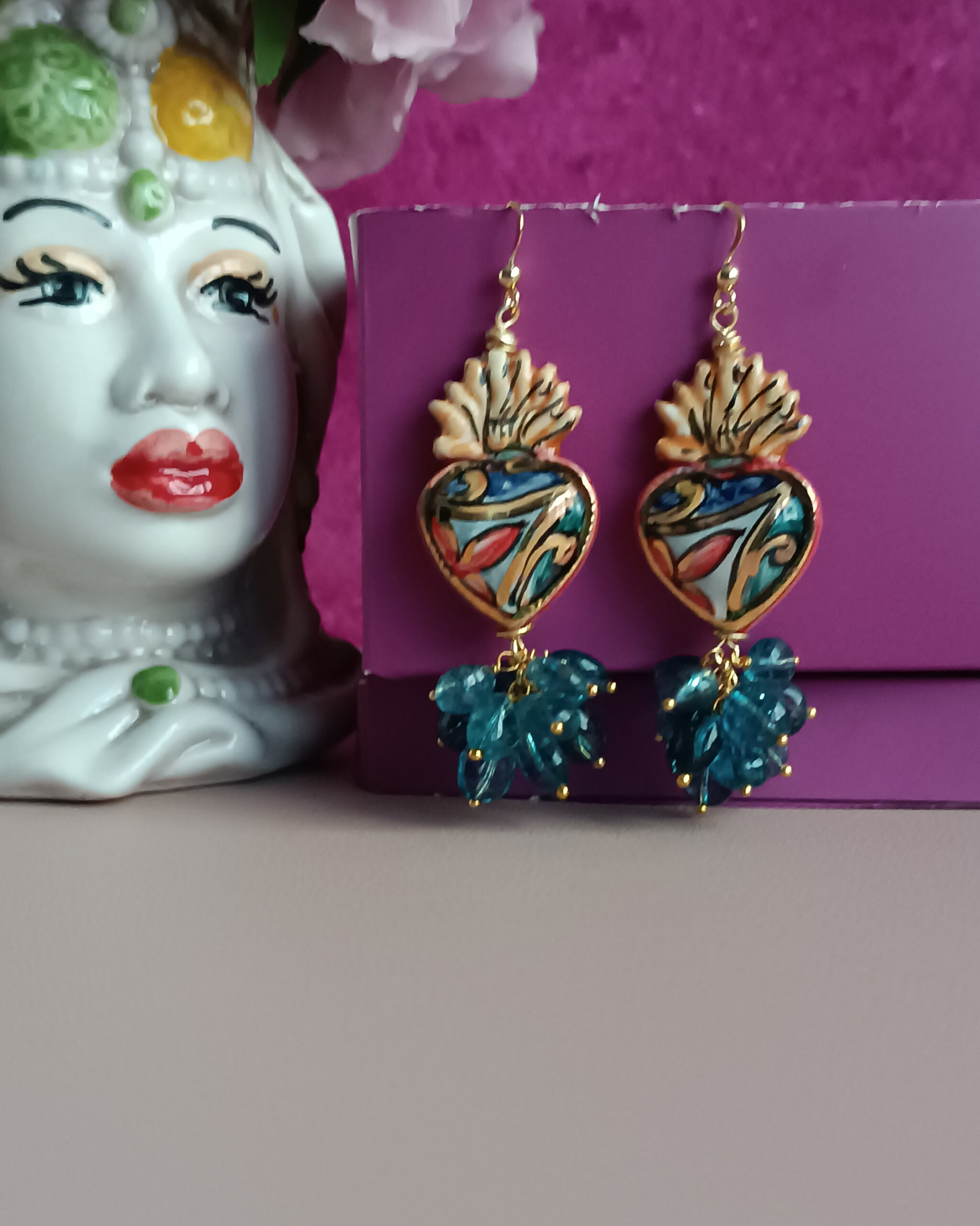 Sacred Hearts Earrings With Blue Quartz Chapeau Atelier