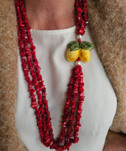 Alternative view of Collana Multifilo con Corallo Bambù Rosso e Limone in Ceramica di Caltagirone