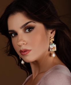 Orecchini Siciliani con Mattonelle in Ceramica di Caltagirone e Perle Barocche