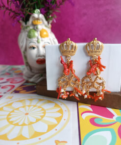 Orecchini chandelier con corallo rosso