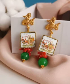 Orecchini con mattonelle in ceramica di caltagirone e agata verde 5