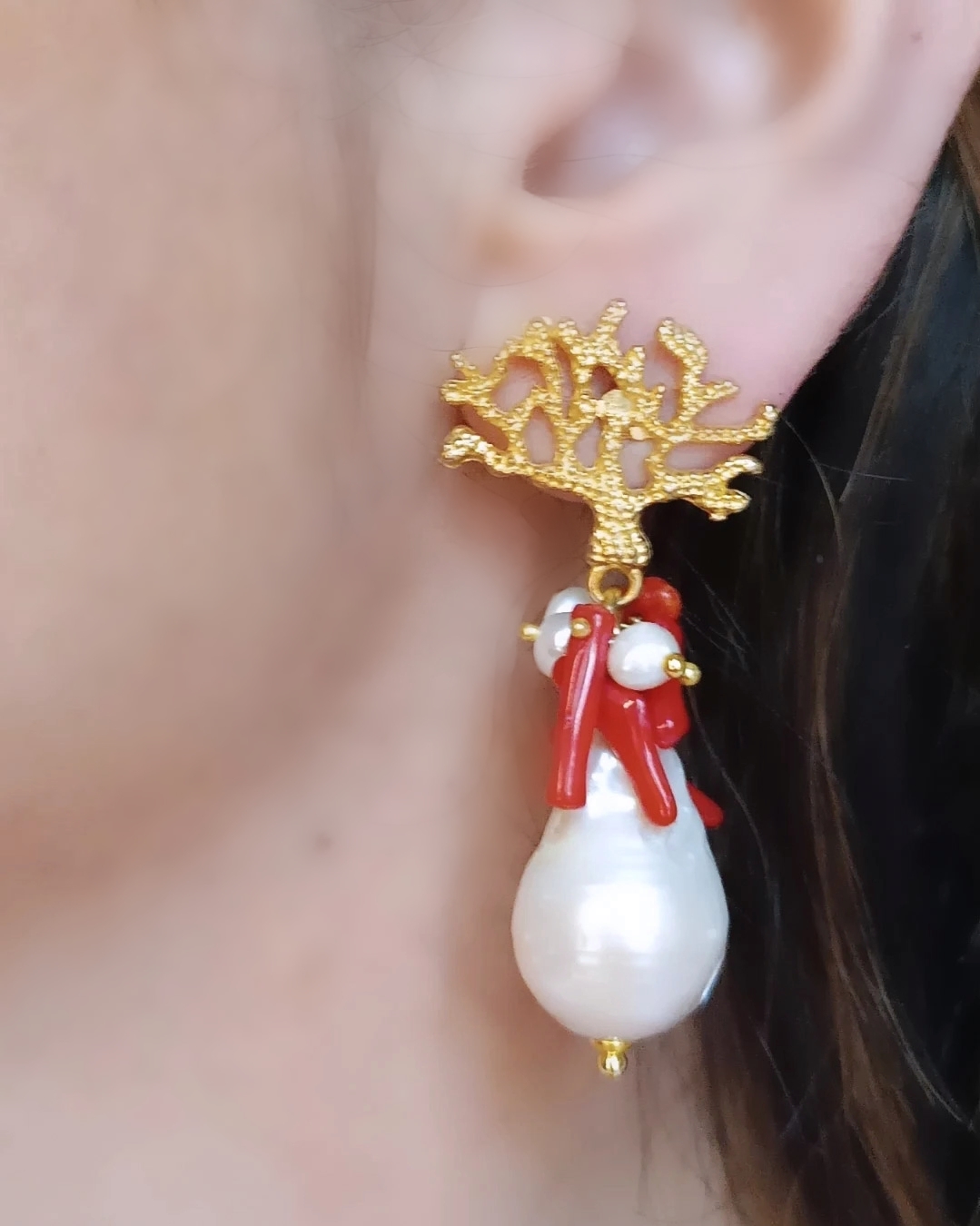 Orecchini Bohemien A Cerchio Con Perle Di Rubino E Cristallo Rosso - Gioielli Vintage Per Donna