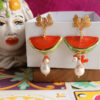 Orecchini siciliani con anguria in ceramica di caltagirone e perle barocche 2