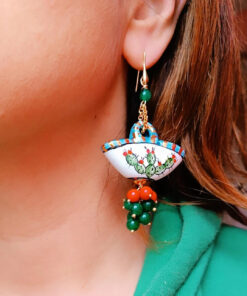 Alternative view of Orecchini Siciliani in Argento 925 Placcato Oro con Coffe in Ceramica di Caltagirone