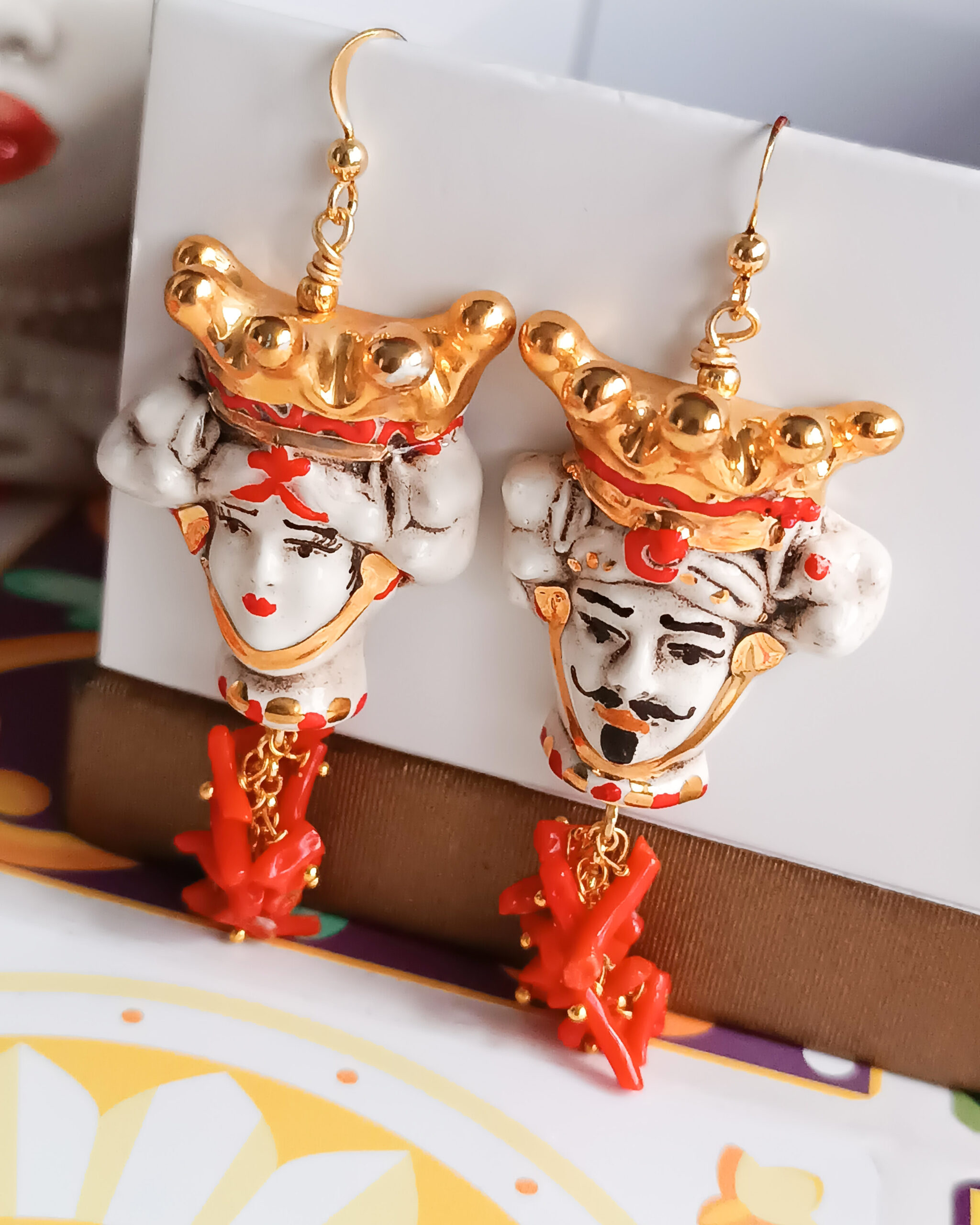 Sicilian Moor Earrings with Red Coral Cluster - Image 3