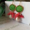 Pearl drop earrings with green Jade