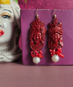 orecchini siciliani con teste di moro rosse in ottone corallo e perle