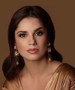 Alternative view of Orecchini Siciliani con Mattonelle in Ceramica di Caltagirone, Pietra Lavica e Quarzo Citrino