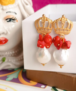 Orecchini di perle con corallo rosso 1