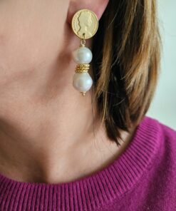 Alternative view of Two Baroque Pearl Earrings with Coins