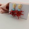 Red coral cluster earrings