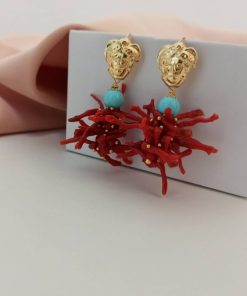 Red coral cluster earrings