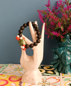 Bracciale Elastico in Pietra Lavica con Fico d'India in Ceramica di Caltagirone