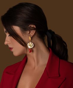 Alternative view of Sicily Ceramic Tile Earrings with Bamboo Coral Cluster