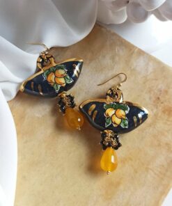 Sicily Coffe Bag earrings with Citrine Drops
