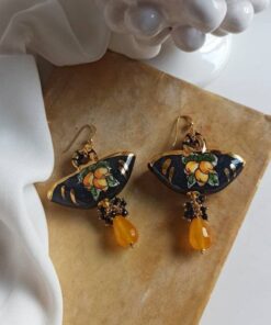 Alternative view of Orecchini Siciliani con Coffe in Ceramica di Caltagirone e Quarzo Citrino