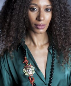 Alternative view of Collana Siciliana in Onice Nero con Testa di Moro in Ceramica di Caltagirone