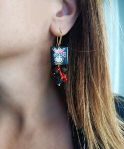 Alternative view of Orecchini Siciliani con Mattonelle in Ceramica di Caltagirone e Pietra Lavica