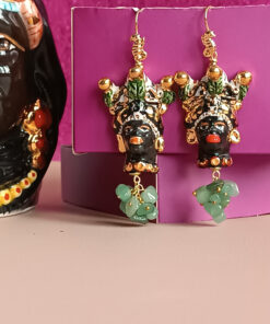 Orecchini siciliani con teste di moro in ceramica di caltagirone e amazzonite 2