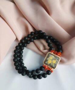 Double Bracelet with Lava Stones and Sicily Ceramic Tile
