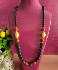 Alternative view of Collana Siciliana con Pietra Lavica e Limoni in Ceramica di Caltagirone