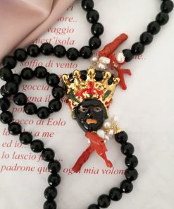 Alternative view of Collana Siciliana in Onice Nero con Testa di Moro in Ceramica di Caltagirone