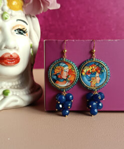 Orecchini siciliani con mattonelle in ceramica di caltagirone e pietre blu 2