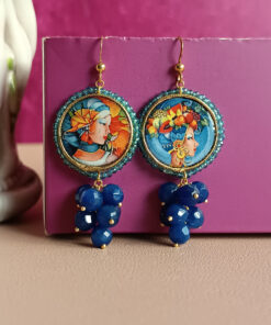 Alternative view of Orecchini Siciliani con Mattonelle in Ceramica di Caltagirone e Pietre Blu