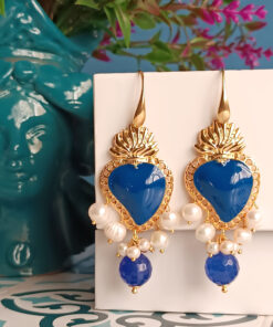 Alternative view of Brass Earrings with Sacred Hearts