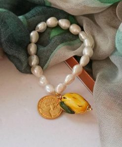 bracciale di perle con limone in ceramica di caltagirone