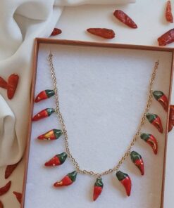 Gold chain necklace with sicily ceramic peppers