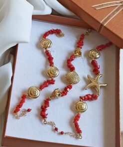 Alternative view of Red Coral Bracelet with Gold Plated 925 Silver Connectors