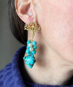 Alternative view of Statement Earrings with Turquoise Stones and Pearls