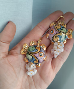Alternative view of Sicily Ceramic Fish Earrings with Rose Quartz Cluster