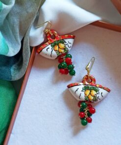 Alternative view of Orecchini Siciliani in Argento 925 con Coffe in Ceramica di Caltagirone