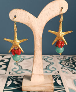Orecchini pendenti con stelle marine e corallo rosso 5