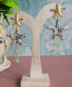 Alternative view of Sicily Ceramic Starfish Earrings with Turquoise Stones