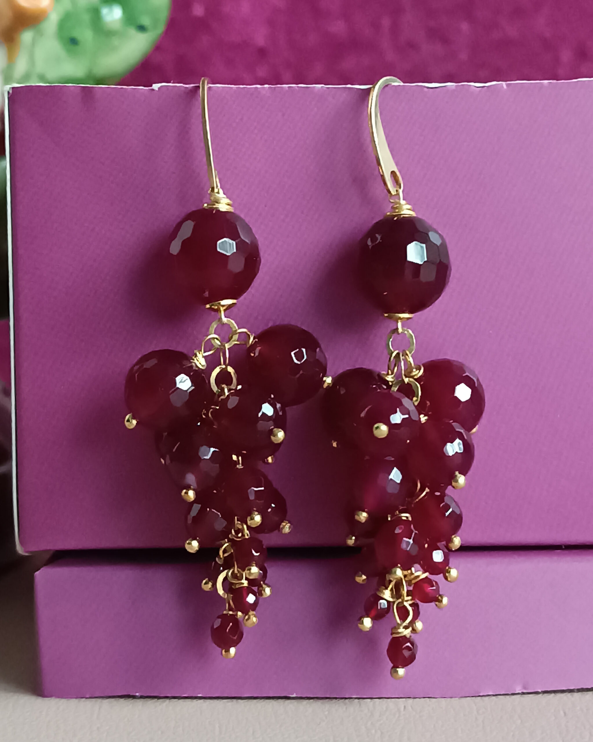 Cluster Earrings with Burgundy Stones - Image 3