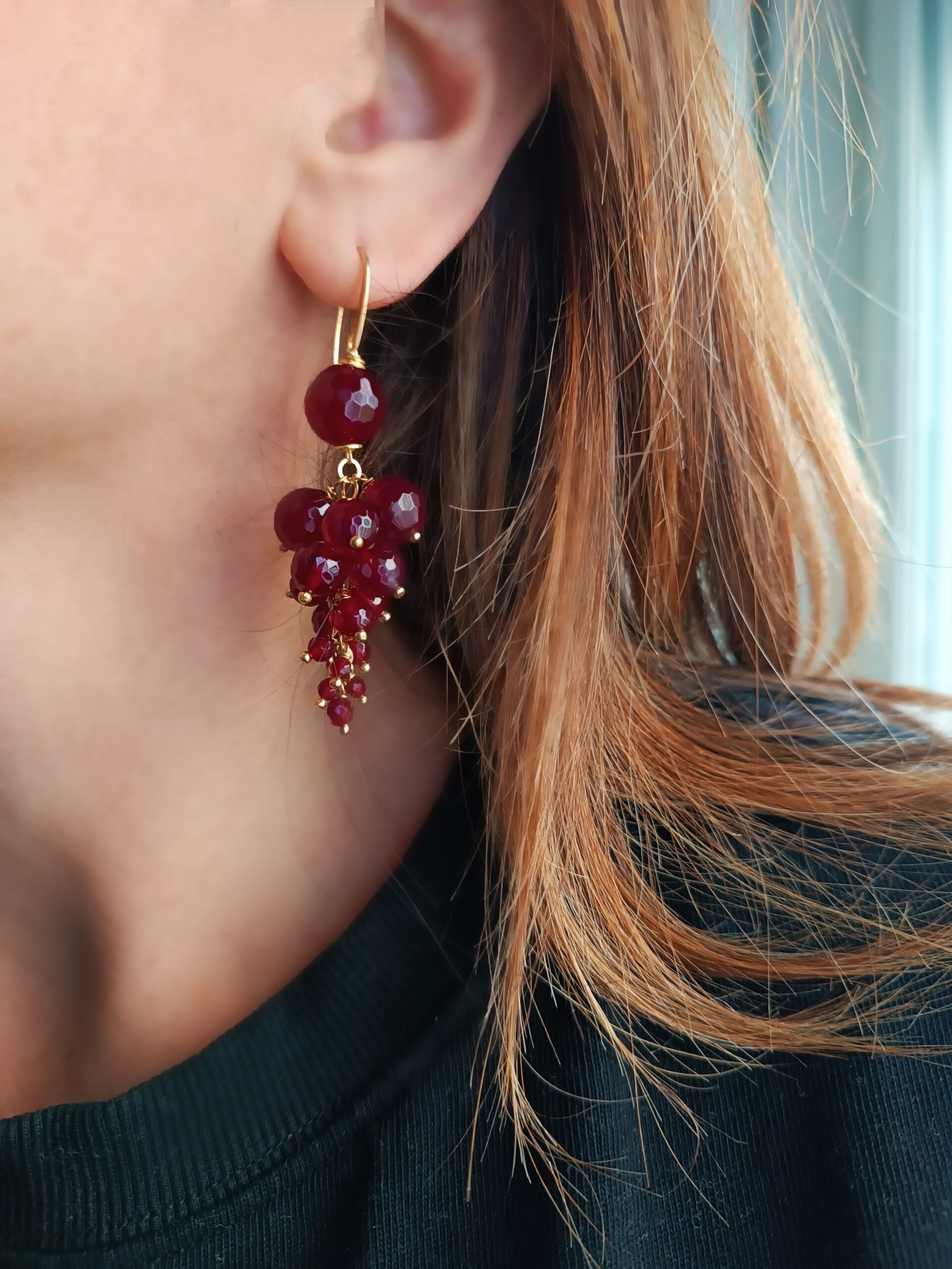 Cluster Earrings with Burgundy Stones - Image 2