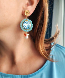 Alternative view of Orecchini Siciliani con Mattonelle in Ceramica di Caltagirone e Perle di Majorca