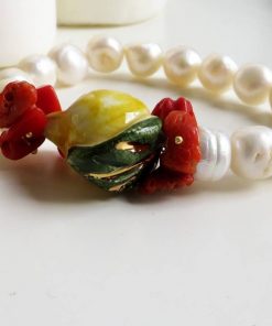 Bracciale di perle con limone in ceramica di caltagirone