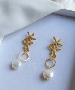Brass Starfish earrings with flat pearls 1