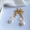 Brass Starfish earrings with flat pearls
