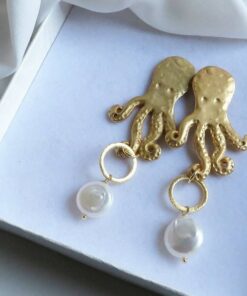 Octopus earrings with flat baroque pearls