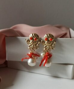 Alternative view of Bride Pearl Earrings with Wine Color Jade