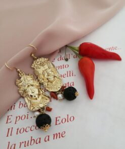 Alternative view of Sicilian Moor Earrings with Lava Stones
