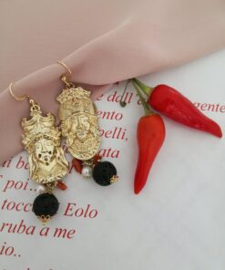 Sicilian Moor head earrings with lava stones