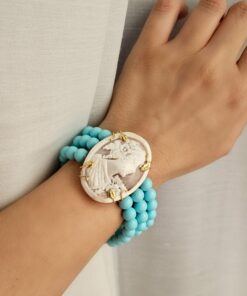 Bracciale tre fili con turchese e cammeo autentico di torre del greco