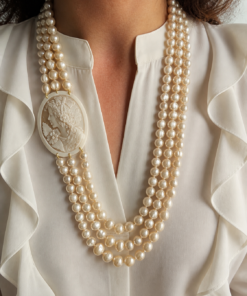 Collana a Tre Fili con Perle di Fiume e Cammeo Conchiglia Sardonica