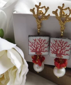 Alternative view of Sicily Ceramic Tile Earrings with Baroque Pearls